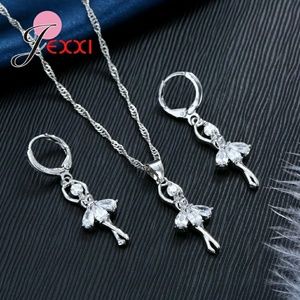 ! Set ballet girl shape earrings necklace pendant